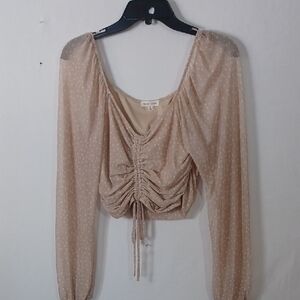 Moa Moa Beige Polka Dot Ruched Blouse